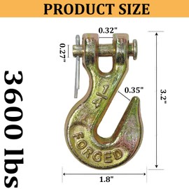 4 Pack 1/4 Inch Clevis Grab Hooks, Yeeson Heavy Duty Grade 70 Chain Hook 3600Lbs Capacity Working with Towing and Chain for Trailer Truck Transport, Chains and Tie-Downs