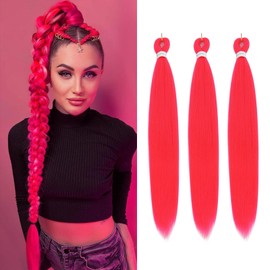 Braiding Hair Pre Stretched - 26 Inch Pre Stretched Braiding Hair Purplish Red Braiding Hair Soft Yaki Texture 3 Packs Crochet Hair Extensions Braids for Black Women (26 Inch(3Packs), Purplish Red)