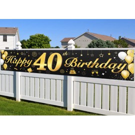 40. Birthday party decorations banner for men and women, essential decoration for 40th Birthday party, long size, black and gold 40. Birthday banner 210 x 40 cm (82.7 x 15.7 inches)