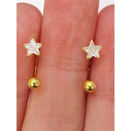 3mm Ball Half Small Piercing Hoop CZ Star Studs Earrings for Cartilage Women Girls Sensitive Ears Sterling Silver Cuff Wrap Minimalist Huggie Hoops Ear Ring Hypoallergenic Jewelry (gold)