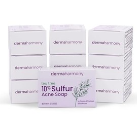 Dermaharmony 10% Sulfur with Tea Tree Oil Acne Bar Soap for Acne Pimples, Whiteheads & Blackheads - 4 oz (10 Bars)