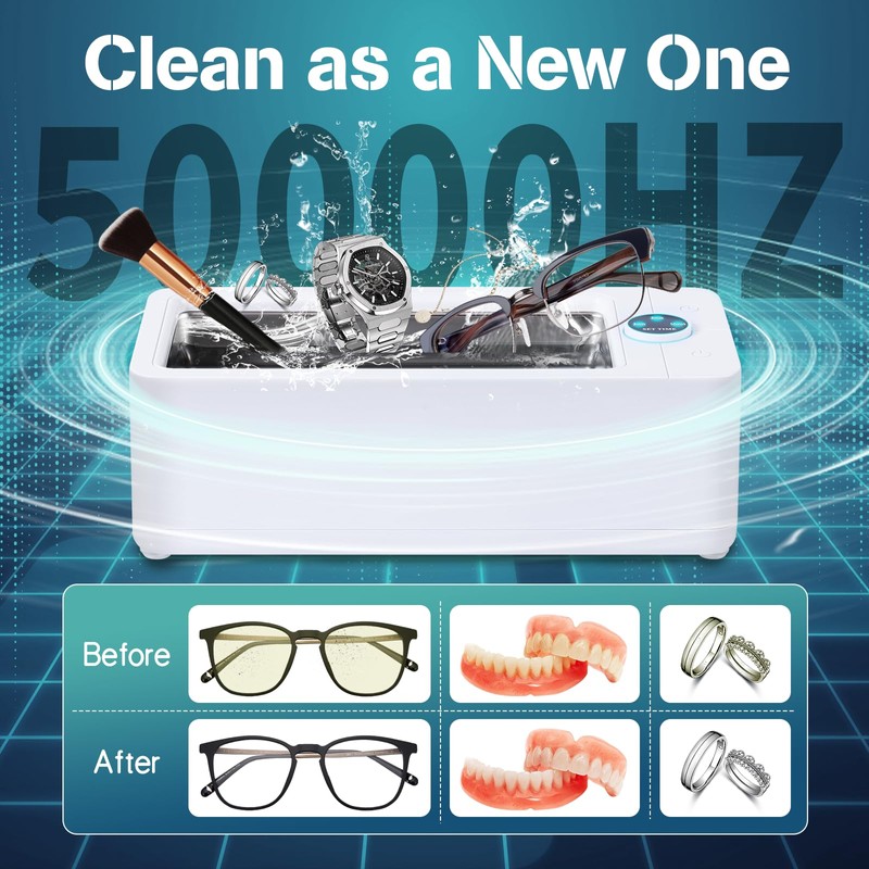 Cudinham Ultrasonic Jewelry Cleaner, 50Khz Professional Ring Cleaner with Digital