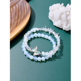CrystalTears Opalite Crystal Bracelets for Women Natural Healing Gemstone Beaded Bracelet Butterfly Charms Stone Layered Bracelet Jewellry Gifts for Women Girls Mum Birthday Christmas