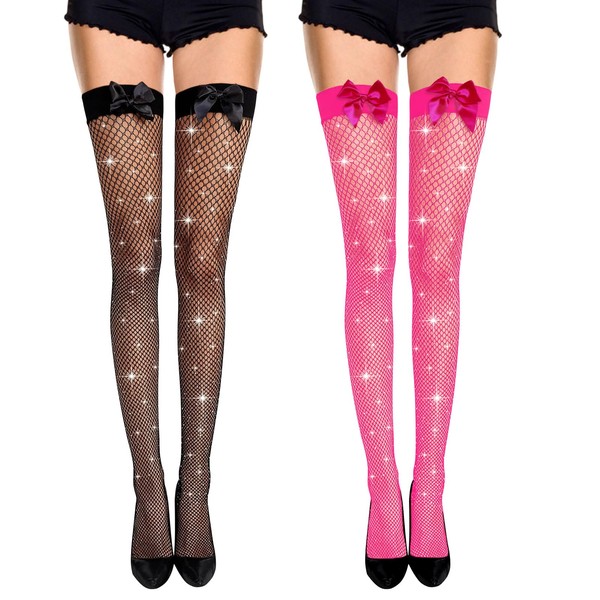 UILYNIU 2 Pairs of Hold-Up Lace Fishnet Stockings for Women