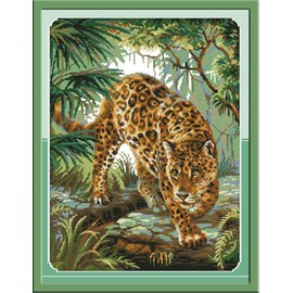 Rosyfoxes - Kits de punto de cruz estampados, gama completa de kits de inicio de bordado para principiantes DIY 11CT3 hebras, kits impresos de leopardo de la selva (impreso) 18.8 x 24 pulgadas