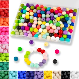 MAIBAOTA 120 Pcs Silicone Beads 24 Colors 15 mm Silcone Beads for Keychain/Bracelet/Pens Making Mixed Color Round Silicone Beads Bulk for Craft Making(with Boxed Kits)