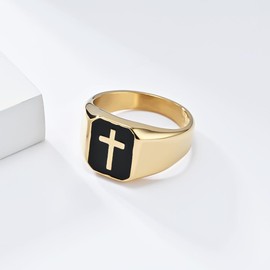 PAMTIER Men's Vintage 15mm Cross Crucifix Biker Ring Gold Size 9