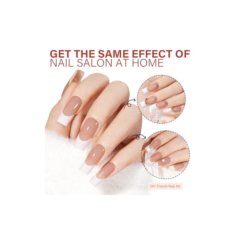 AILLSA Uñas Postizas Francesas de Gel, 180 Unidades, Largas, Cuadradas,