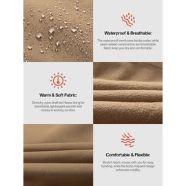 Flyplus Men's Waterproof Softshell Fleece-Lined Cargo Pants for Snow, Skiing, Hiking, Outdoor Sports Khaki