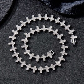 Xikui Rhinestone Cross-style Cuban Chain, Silver-plated Gold-plated Bling Necklace, 13MM Iced Out Link Jewelry, 8"/18"/20"/22"/24" (Silver, 18 inch)