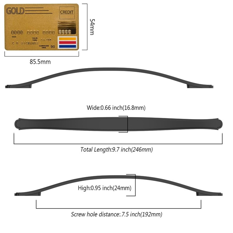 Amerdeco 10 Pack Matte Black Cabinet Pulls 7.5 Inch(192mm) Hole