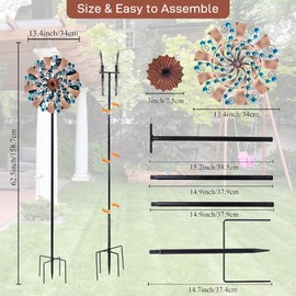 DREAMSOUL 13 Inch Wind Spinners Outdoor with 5 Stable Stake, Kinetic Metal Wind Spinners for Yard and Garden