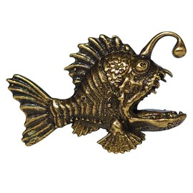 Deep See Brass Fish Anglerfish Figure Tiny Brass Collectible Handmade Miniature