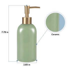 Natheeph 2PC 14OZ Ceramic Soap Dispenser Ceramic Soap Pump Dispenser Can Fill Liquid for Bathroom/Kitchen (White + Green)