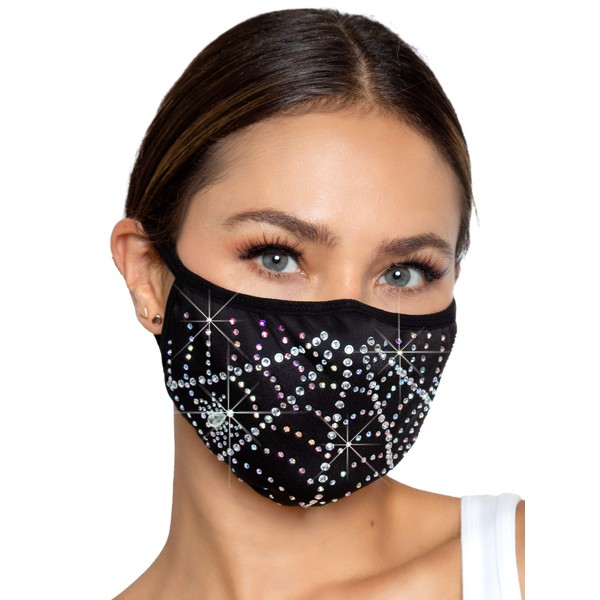 Leg Avenue Women's Fashionable Spider Web Rhinestone Face Mask, Spiderweb, 1 Count Pack of US