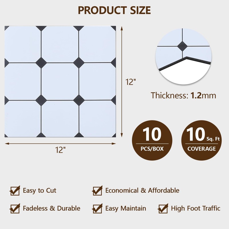 ACCOR HOME Peel and Stick Floor Tile, 10-Pack 12" x