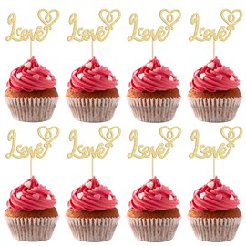 Gyufise 24Pcs Love Cupcake Toppers Gold Glitter Sweet Love Valentine's Day Cupcake Picks Decorations for Valentine's Day Theme Wedding Engagement Bridal Shower Birthday Party Supplies