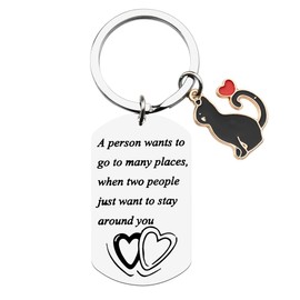 Boyfriend Girlfriend Keychain for Women Men Couple Valentine Birthday Gift for Huasband Wife Christmas Xmas Gifts for New Future Wife Gf Girlfriend Engraved keychains with Cat Pendant