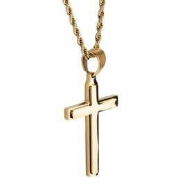 LUCKMAN Collar Hombre de Cruz, Cadena con Dije, Acero Inoxidable con Baño de Oro 18k – Joyería para Hombre, Ideal como Regalos para Hombre Originales y Regalos para Papá, Modelo Ethan