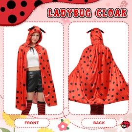 ailker ailker Marienkäfer Kostüm Umhang für Damen: Marienkäfer Cape mit PunktenStrümpfen und Gesichtsaufklebern - Karnevals Marienkäfer Cape für Fasching Mottopartys