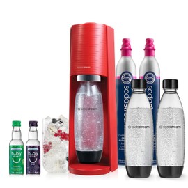 SodaStream Terra Sparkling Water Maker Bundle (Red), with CO2, Dishwasher Safe Bottles, and Bubly Drops Flavors