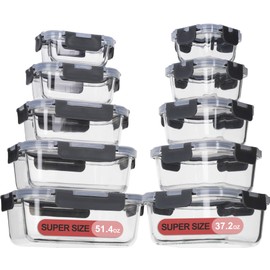 coccot Glass Food Storage Containers with Lids Airtight, Glass Meal Prep Containers for Lunch, Glass Container Set, BPA Free（20 Pieces）