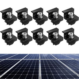 10pcs Solar Panel End Clamp for Standar, Aluminum 30mm/35mm Solar Panel Brackets, Solar Panel Mounting Kit for Metal Roof, Tin Roof, Flat Roof, Sheet Roof, Black