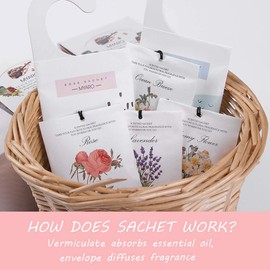 MYARO 12 Packs Scented Sachets for Drawer and Closet, Long-Lasting Sachets Bags Home Fragrance Sachet 6 Scents Option- Lavender, Rose, Jasmine, Ocean, Gardenia, Lily