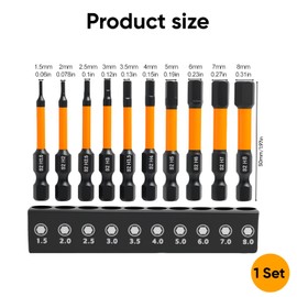 Hex Allen Key Drill Bit Set - 10 Pcs Magnetic Impact Screwdriver Driver Bits- S2 Steel 50mm Length Allen Wrench Drills Bits Set H1.5-H8