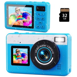 Digital Camera, 4K&48MP 10FT Underwater Camera with 32G, 2.8'' Dual Screen Waterproof Compact Small Portable for Snorkeling,18X Digital Zoom for Kids Teenagers Beginners Adults