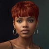 Short Pixie Cut Wig with Bangs, Layered Wavy Style, Black,