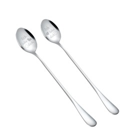 Funnydin Dessert Spoon "I Love You" Latte Spoon, 2 Pieces, Engraved Coffee Milkshake Long Handle Spoon, Engraved Coffee Spoon, Christmas Gift Valentine's Day for Girlfriend, Family, Husband, Birthday