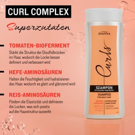 Joanna Curls Shampoo 300 ml - Moisturising Shampoo - Hair Shampoo Natural Curls - Moisturising Shampoo for Wavy and Curly Hair - Curling Products with Rice Amino Acids for Natural Curl Care