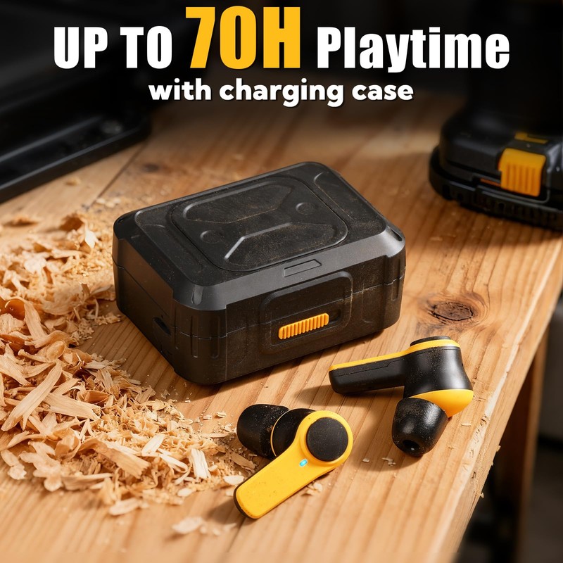 ToolFun Bluetooth 6.0 Jobsite Earbuds, Heavy Duty True Wireless Ear