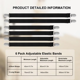 6pcs Hidden Strap Tablecloth Clips, Tablecloth Secure Straps Under Table Cloth Clips Bed Sheet Clips Elastic Strap Clip for Securing Tablecloth Picnic Tables Sofa Bed (Black)