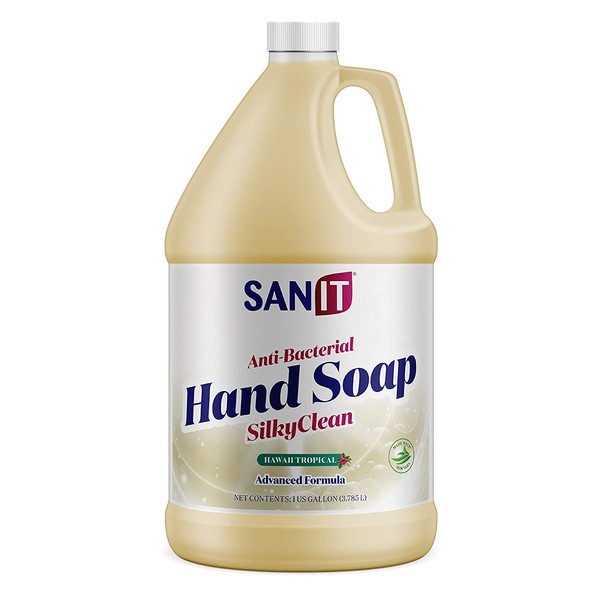 Sanit Silky Clean Antibacterial Liquid Gel Hand Soap Refill - Advanced Formula with Coconut Oil and Aloe Vera - All-Natural Moisturizing Hand Wash - Made in USA, Hawaii Tropical, 1 Gallon