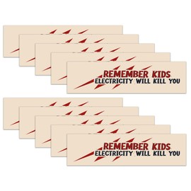 10pcs Remember Kids Electricity Will Kill You Sticker, 4x0.95 Inch Electric Shock Warning Electrician Signs Waterproof Hard Helmet Stickers Blue Collar Warning Sticker for Electric Meter Box Hard Hat