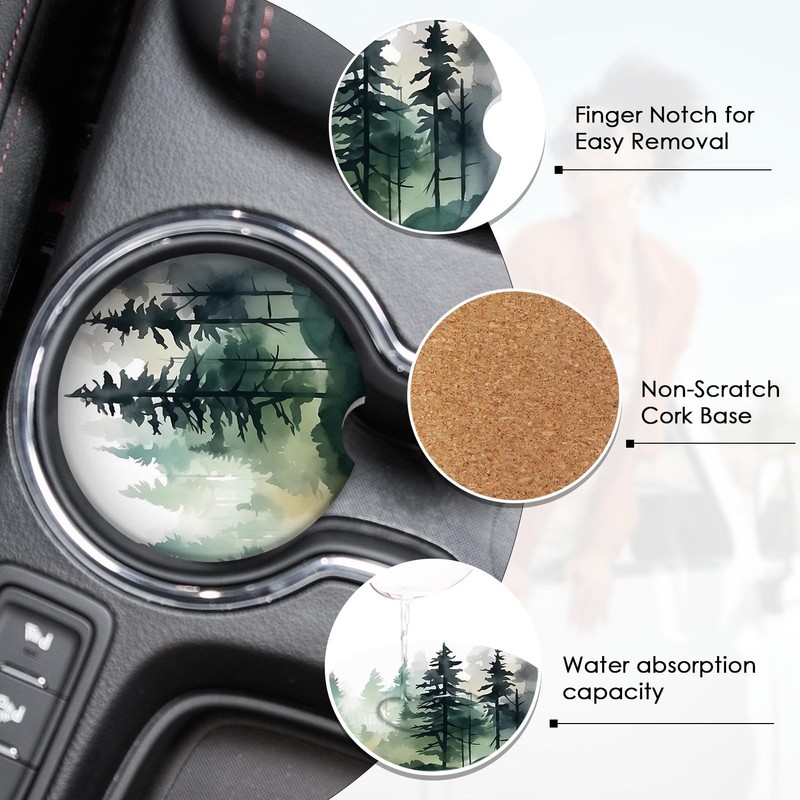 Britimes 2 Pack Car Coaster, Absorbent Ceramic Stone Cork Base