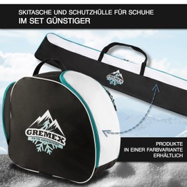 GREMEX Ski Bag and Ski Boot Bag Set - Strong Ski Bag 180 cm - Ski Bag Set - Waterproof Bag Ski Boots with Helmet - Ski Bag for 1 Pair of Skis - Ski Boot Bag with Helmet Compartment - Ski Accessories