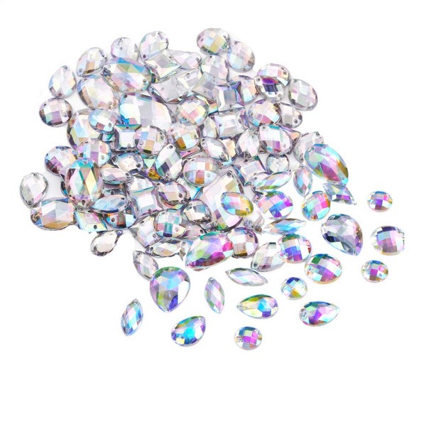 Anyasen Glitter Stones for Sewing 200 Pieces AB Clear Gemstones Glitter Stones Rhinestone Acrylic Stones Rhinestones Artificial Crystal Gemstones for Jewellery Wedding Dress DIY Craft Decorations (AB