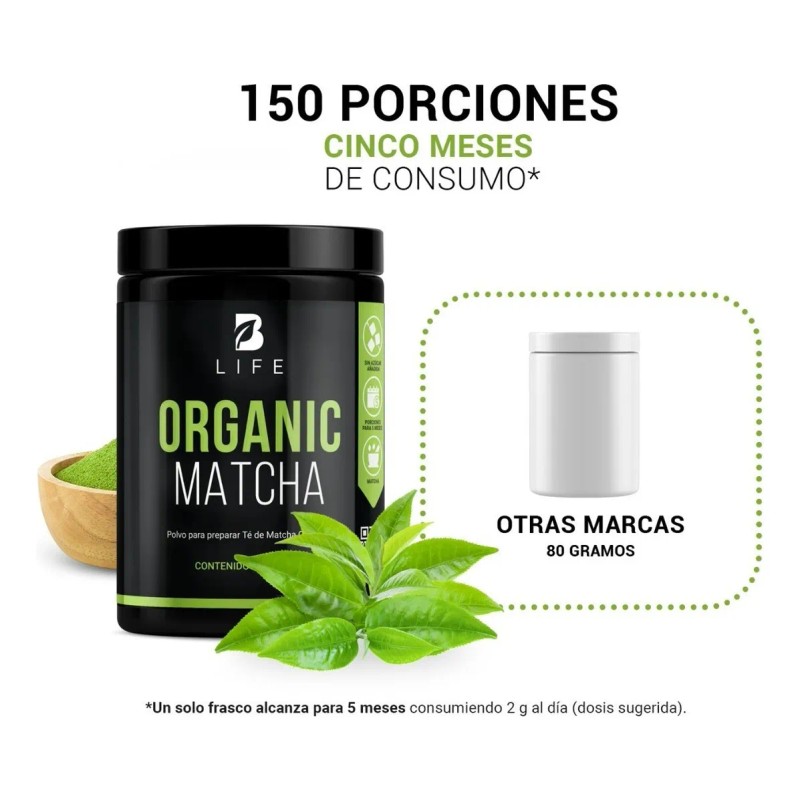 Matcha En Polvo Orgánica 300 Gramos 150 Servicios. B Life