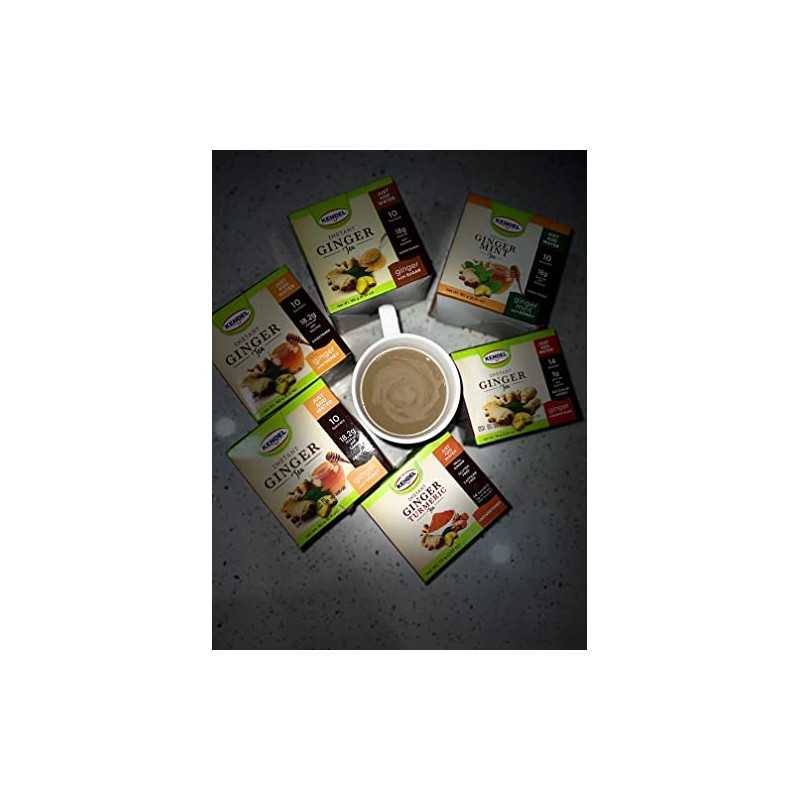 Kendel Instant Ginger Teas (Ginger-Tumeric Unsweetened, 14), Caffeine Free, Soothing