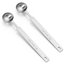 2Pcs 1 Teaspoon Measuring Spoon (5 mL | 5 cc | 1/3 Tablespoon) Stainless Steel Measuring Scoop Single Long Handle Metal Measure Spoons Only