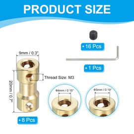 PATIKIL Rigid Coupling 4mm-5mm Copper Shaft Coupling Motor Connector for DIY Model Motor with Hex Spanner + Screws 8pcs