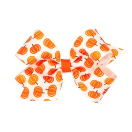 Wee Ones Girls' Toddler Thanksgiving Harvest and Farm-themed Grosgrain Hair Bows in Fall Prints or Moonstitch Embroidery on WeeStay no-slip clip, Medium, Pmk/Wht