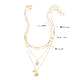 Gold Charm Necklace For Women Stackable Cute Pearl And shell starfish Charm Simple Summer Beach Pendant Beach Fashion Jewellery For Women Adjustable Layering Chain Dainty Sea Choker Necklace Set 4pcs Necklaces