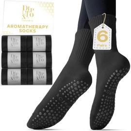 6 Pairs Pilates Socks with Grips for Women- Non Slip, Crew Yoga Socks for Yoga, Pilates, Ballet & Barre Workouts; Breathable, Aromatic, Anti-Blister– Perfect Athletic Gifts for Gym & Hospital Use