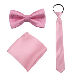 GUCHOL Boys Bow Tie Pocket Square Necktie - 3 Piece Set for Kids with Wedding Praty (Pink, 7-15 Year)