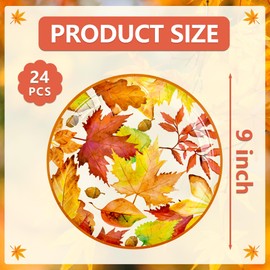 Elyxio Fall Leaves Party Plates Thanksgiving Maple Leaf Paper Dinner Plates Autumn Harvest Colored 9" Disposable Round Plates for Birthday Holiday Party Supplies Tableware Decor (24)
