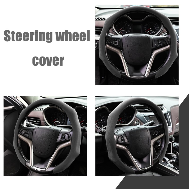 Steering Wheel Cover, Suede, Breathable, Anti-Slip, Odorless, Comfortable Grip -
